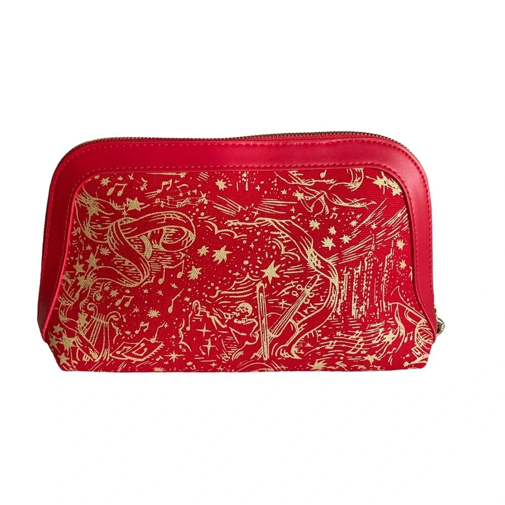Carolina Herrera Red & Gold Cosmetic Bag Makeup Pouch Zip Travel Case